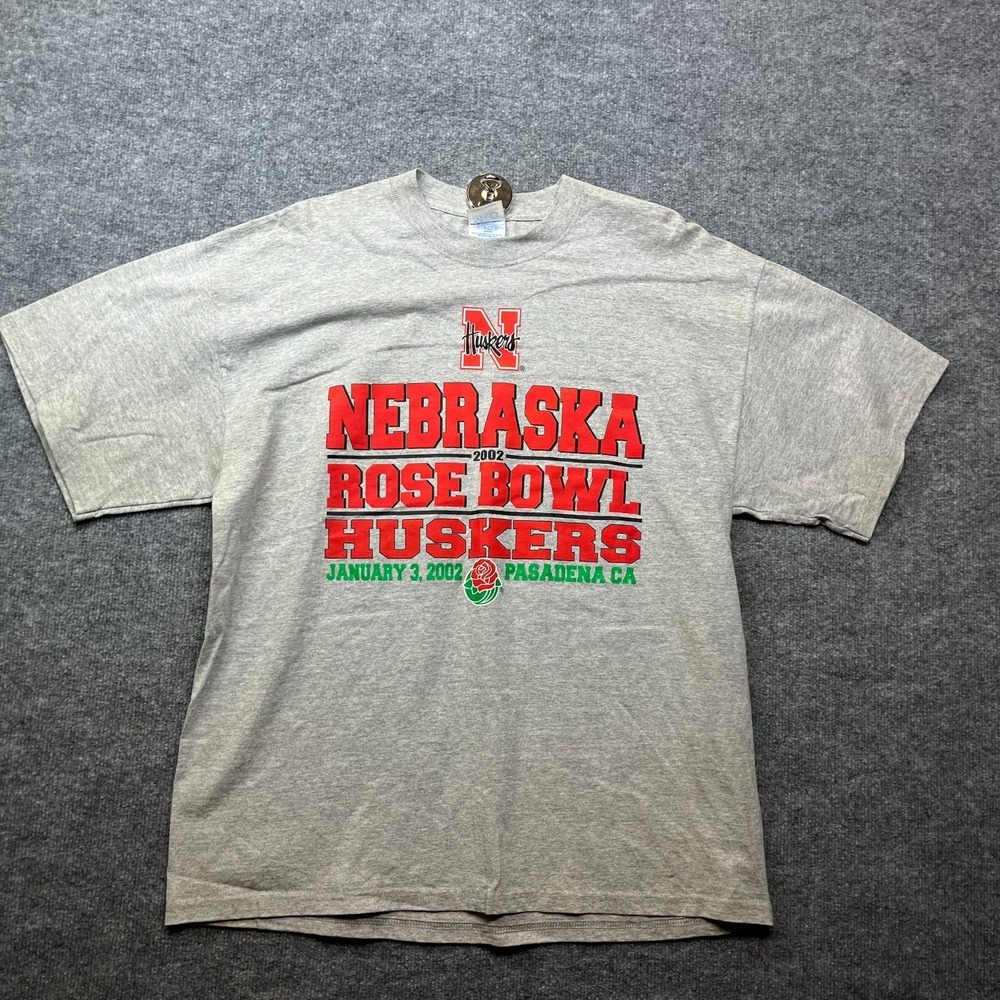 2002 Nebraska Rose Bowl Huskers NFL M&O T-Shirt Mens XL Gray Short Sleeve Sports